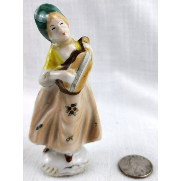 Colonial Woman With Instrument Vintage Occupied Japan HandPainted Ceramic 4.5 In - Picture 2 of 11